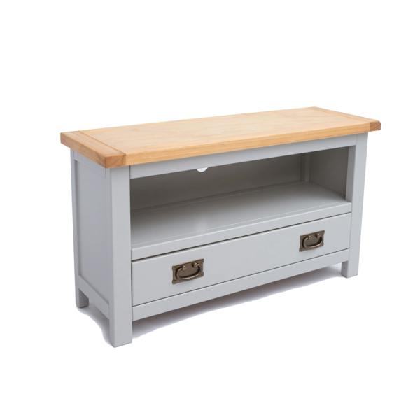 Cabinet Bits Argenta Light Grey 1 Drawer TV Cabinet Brass Drop Handle