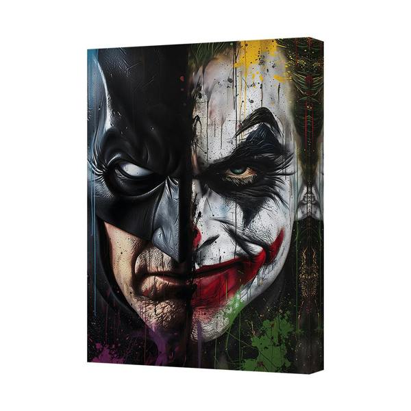 Benjamin Tate Design Split Face Batman Joker Canvas Art Print On Deep Wooden Frame