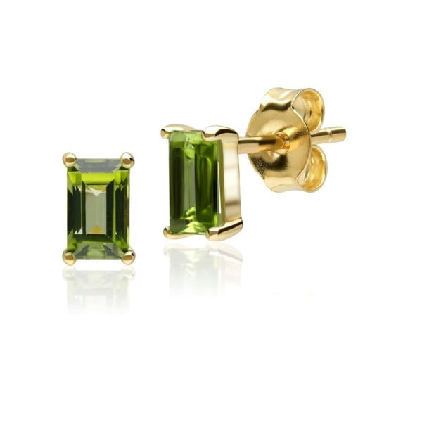 135E1524039 Classic Baguette Peridot  Stud Earrings in 9ct Yellow Gold 1