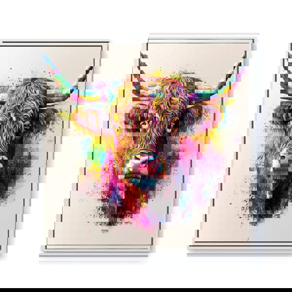 Warren Reed Super Splashart Highland Cow Framed Canvas