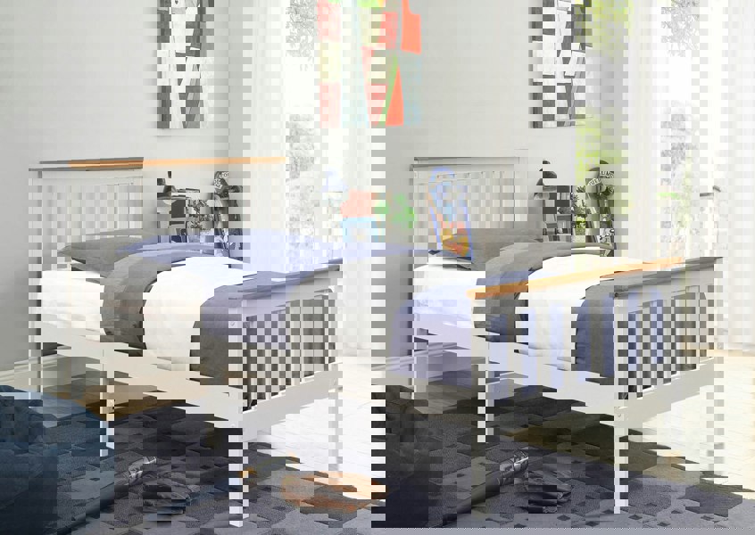 Comfy Living 3ft Wooden Bedframe In Caramel, White Or White With Caramel Bar