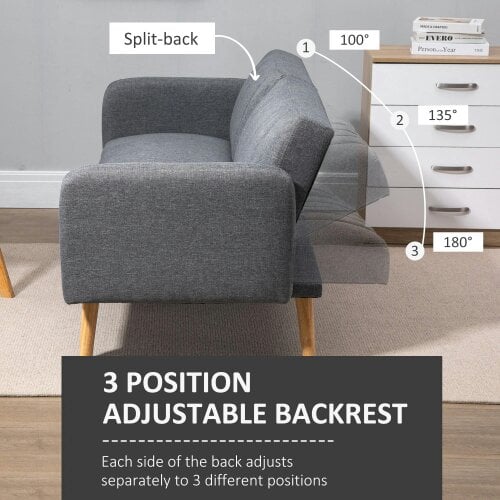 Wyld Haus Nile Linen Grey 3 Seater Click Clack Sofa Bed With Adjustable Split Backrest