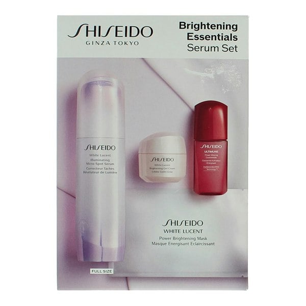 Shiseido Brightening Essentials 4 Piece Gift Set: Serum 50ml - Gel Cream 15ml - Power Infusing Concentrate 10ml - Face Mask 1pc
