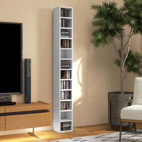 Wyld Haus Manina Wood White Tall Narrow CD Storage Tower With 204 Disc Capacity