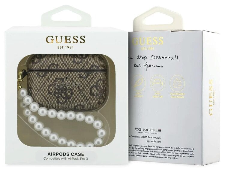 Guess 4G Classic Logo Case with Pearl Strap for Airpods Pro 3 Brown - GUAP3P4E4PSW