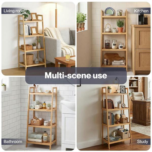 Levede Shelf 4 Tier Space Saving Bamboo Display Cabinet For Living Room Bamboo