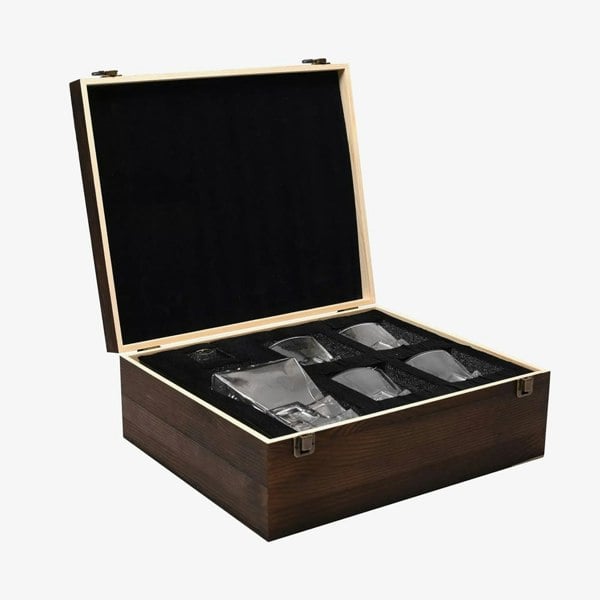 T. H. Baker Harvey Makin Four Whiskey Glasses & Decanter Set In Wooden Box Glassware HM2270