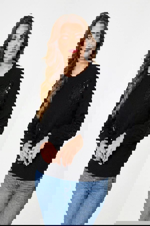 Black | Sequin Butterfly Detail Relaxed Jumper
