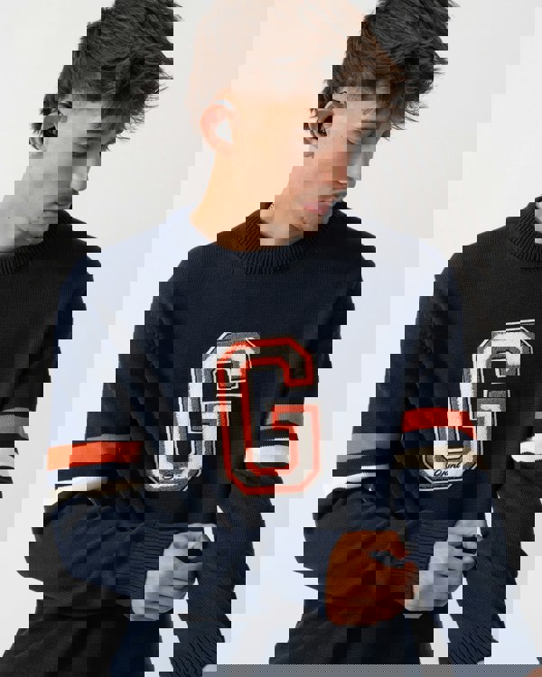 GANT Mens Graphic Badge Crew Neck Jumper - 433 Evening Blue