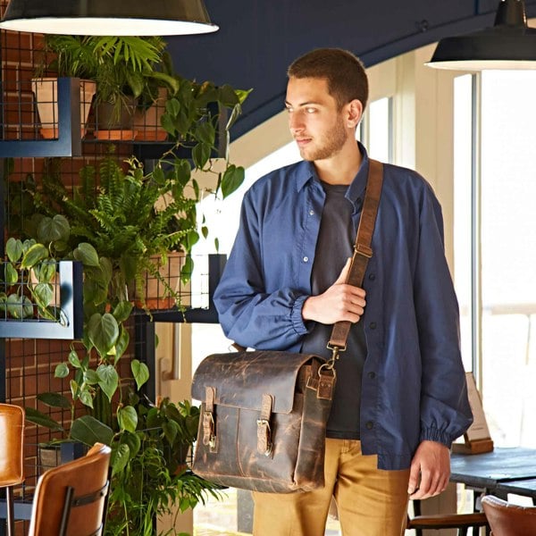 Paper High Brown Buffalo Leather Satchel Style Messenger Bag