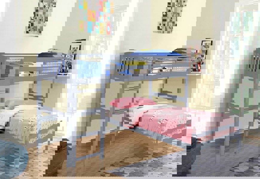 Comfy Living 3ft Wooden Combination Bunk Bed In Grey White Or Caramel Bedroom Kids Bedroom