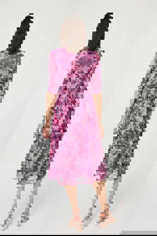 Pink | Floral Mesh Texture Pleated Midi Dress