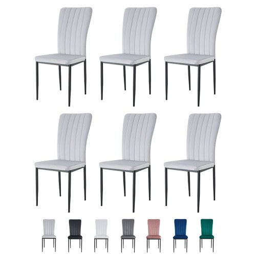 Set of 6 Velvet Effect Dining Chairs Plush Padded Upholstered Accent Chair Elle - Light Grey 
