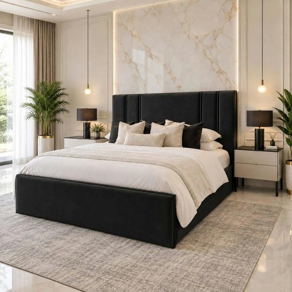 Paradise Beds Allure Velvet Panel Ottoman Storage bed