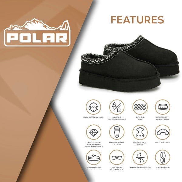 VIVA Mia: Women's Platform Sheepskin Lined Slip Ons Anti Slip Rubber Soles