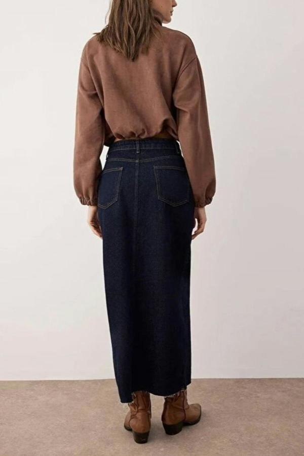 WOVCOR Slit Maxi Denim Skirt