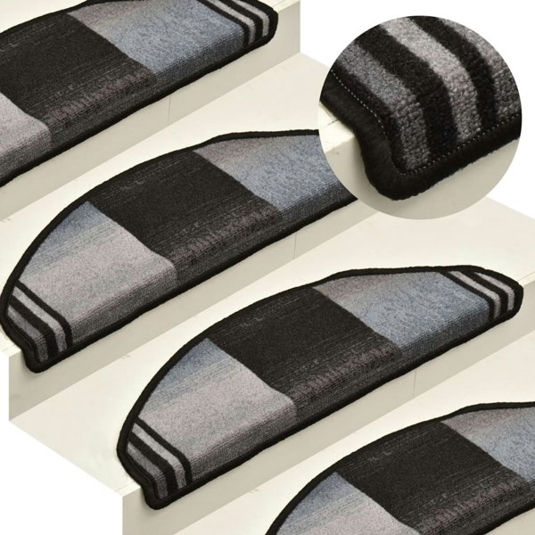 Berkfield Stair Mats Self-adhesive 5 pcs 65x21x4 cm Black and Grey