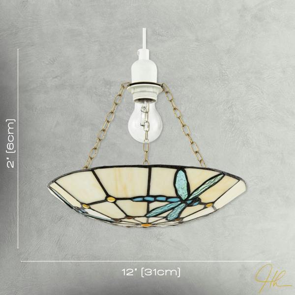 Aqua Sky Blue and Emerald Green Dragonfly Tiffany Glass Pendant Shade Image 7