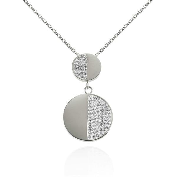 Double Disc Pendant Necklace with Swarovski Crystals - namana.london