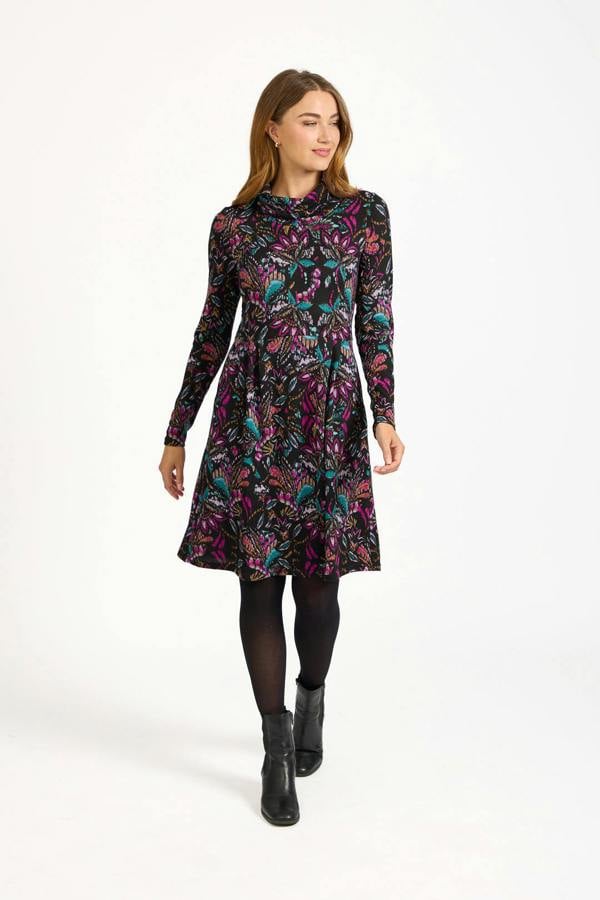 Mudflower Floral Print Cowl Neck Dress