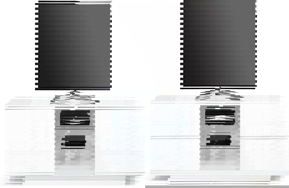 Homeology Avitus Premium High Gloss White with 4-White Drawers and 3-Shelf 32"-65" LED/OLED/LCD TV Cabinet