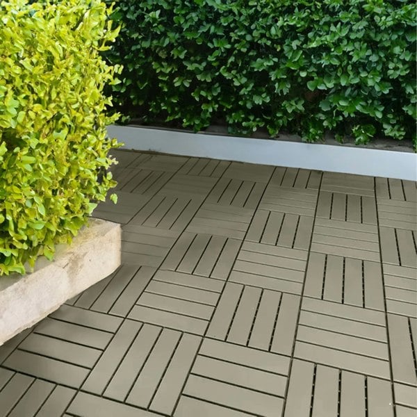 Oseasons Polydeck (Pack of 12) Woodgrain-Effect 30x30cm Decking Tiles in Beige