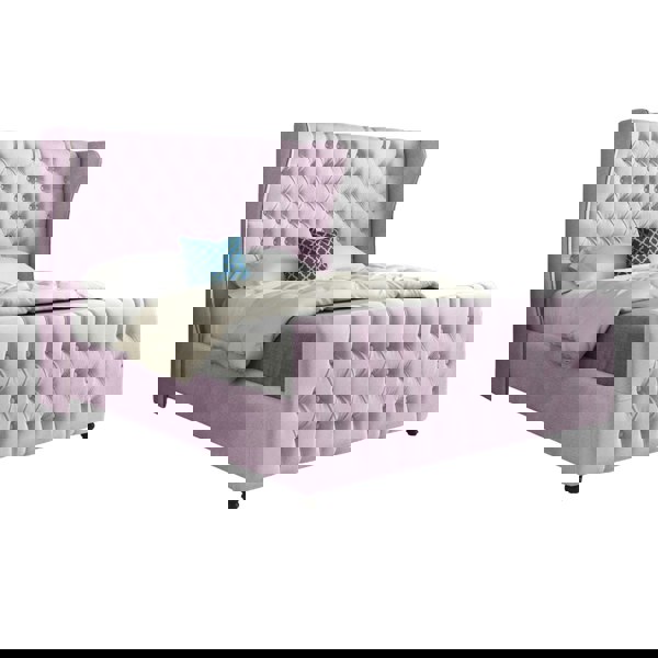 Casa Magna Donati Straight Curved Top Upholstered Soft Velvet Bed Frame - Pink