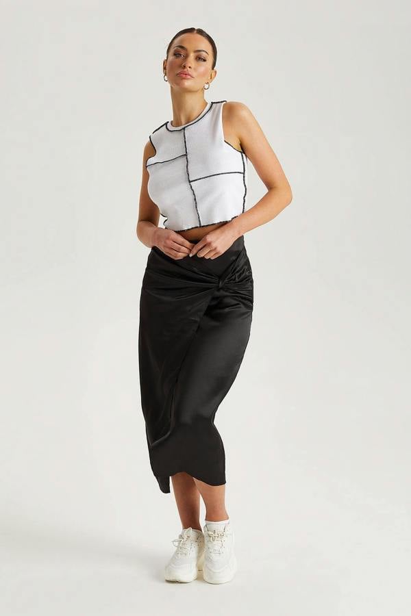 Urban Bliss Black Satin Side Knot Midi Skirt