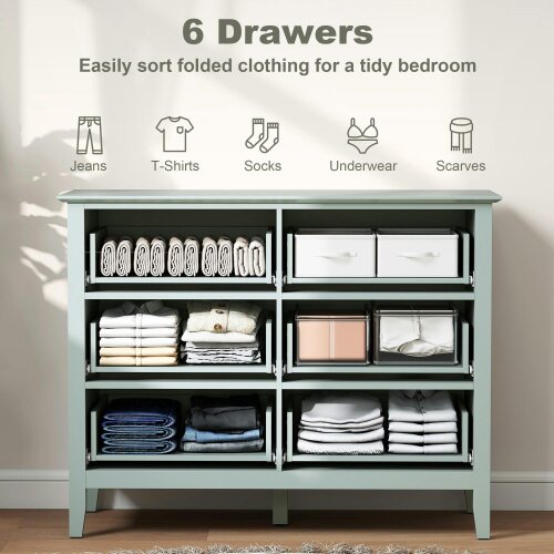 Wyld Haus Visalo Wooden Mint Green 6 Drawer Fluted Storage Dresser