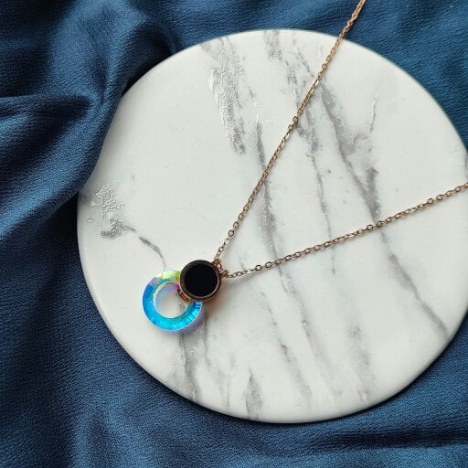 The Colourful Aura White Enamel Round Colourful Disc Gold Brass Pendant Necklace