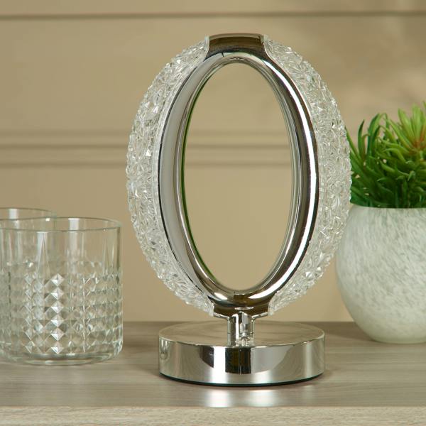 Sleek Chrome LED Ring Lamp with Textured Sparkle Detail