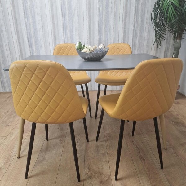 Kosy Koala Wooden Rectangle Dining Table Set Grey Table with 4 Mustard Gem Patterned Chairs