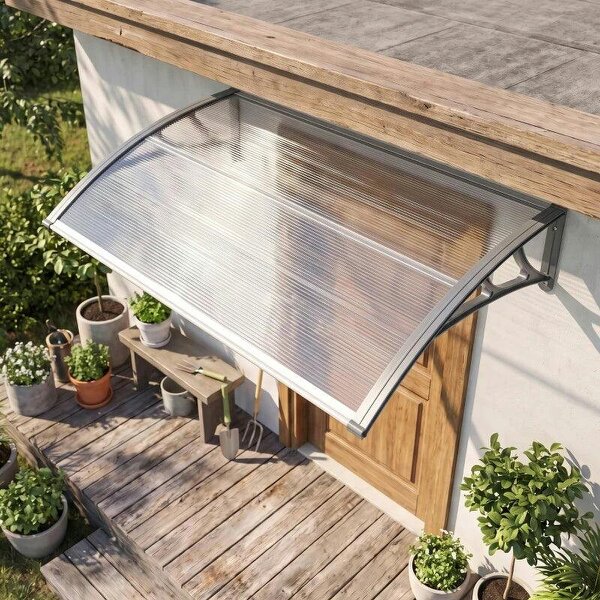 Front Door Canopy, Outdoor Awning, Rain Shelter, 110 x 60cm, Grey