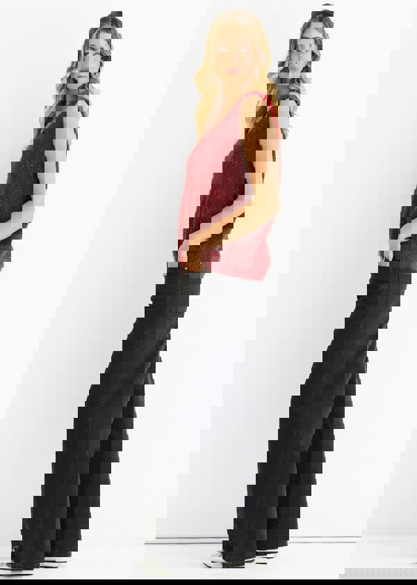 Gini London Red Sequin Sparkle V Neck Vest Knit Jumper