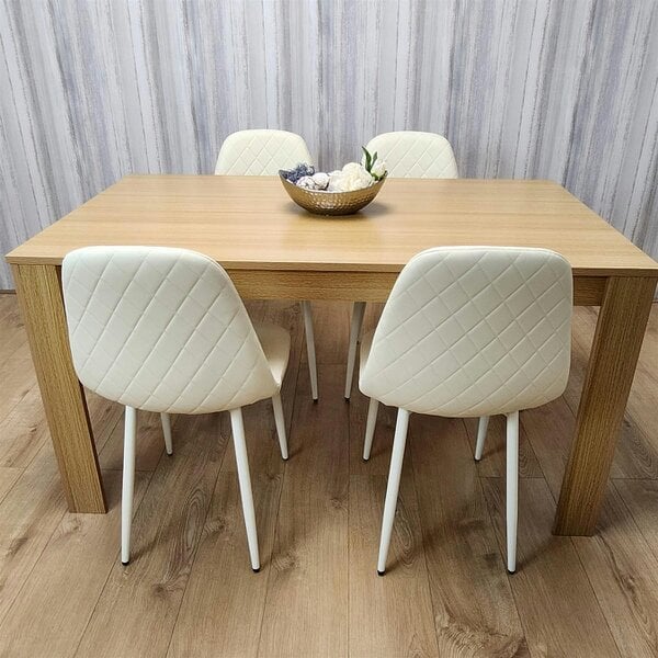 Kosy Koala Wooden Dining Table with 4 Cream Gem Patterned Chairs Rusteic Effect Table with Cream Chairs