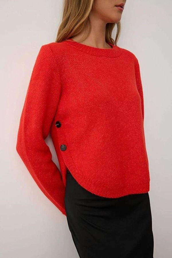 WOVCOR Soft Textured Knit Sweater with Button Detail