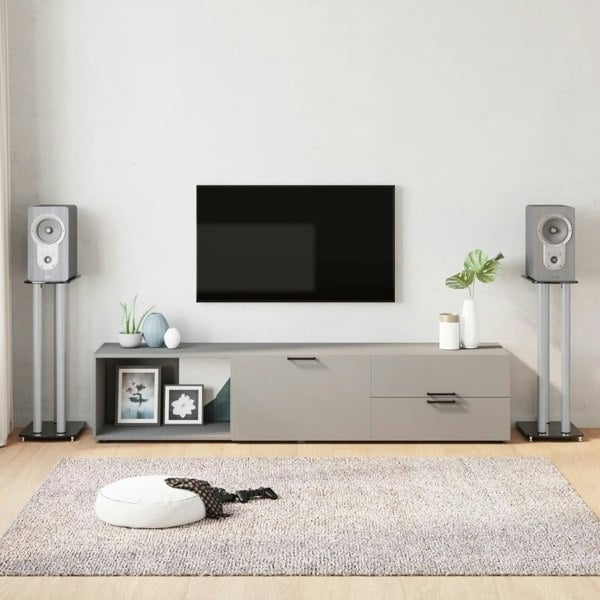 Berkfield Speaker Stands 2pcs Black&Silver Tempered Glass 3 Pillars Design