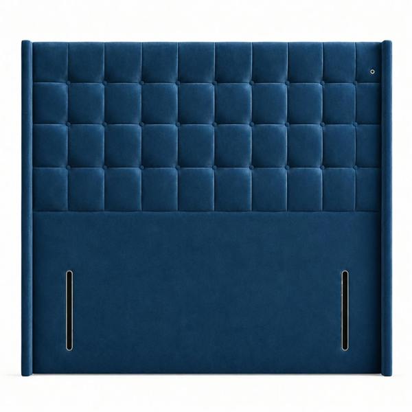 Great British Beds Winged Cubed Headboard - Blue Plush