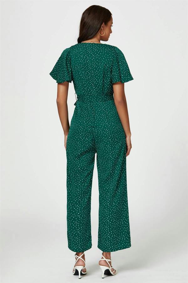 FS Collection Dot Print Wrap Top Jumpsuit In Green