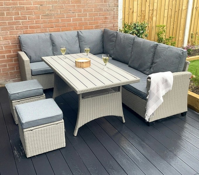 Outdoor Living York 8 Seat grey rattan corner sofa dining set