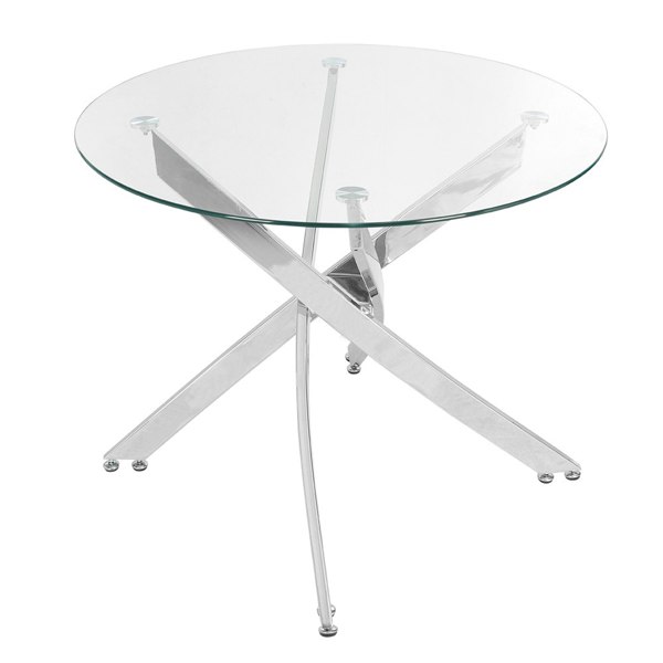 Living and Home Modern Clear Tempered Glass Dining Table Coffee Table with Chrome Crossed Legs