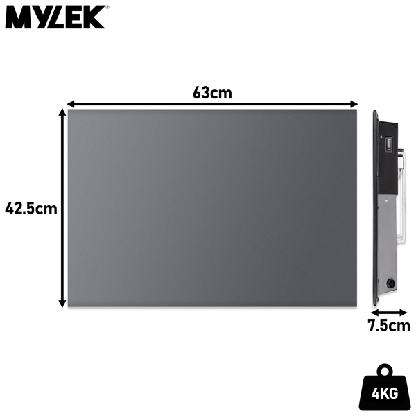 MYLEK Electric Radiator Panel Heater Grey WIFI Smart APP Eco 1200W Bathroom Safe Wall Mounted Timer Thermostat