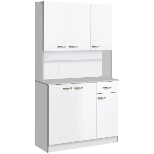 Wyld Haus Tovesu Wooden White Large Kitchen Cupboard With 6 Doors 1 Drawer 5 Shelves And Countertop
