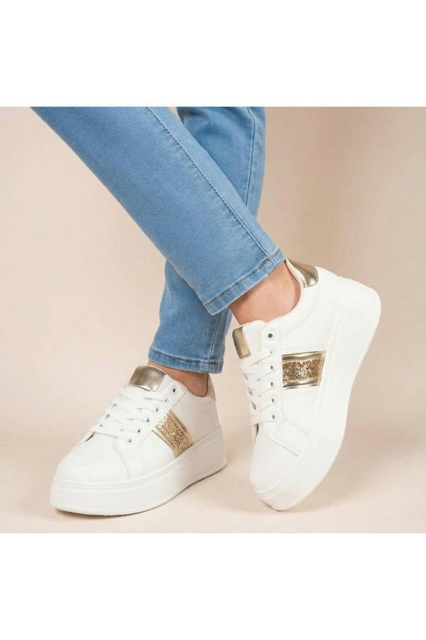 Malina Chunky Platform Glitter Detail Trainers - Gold