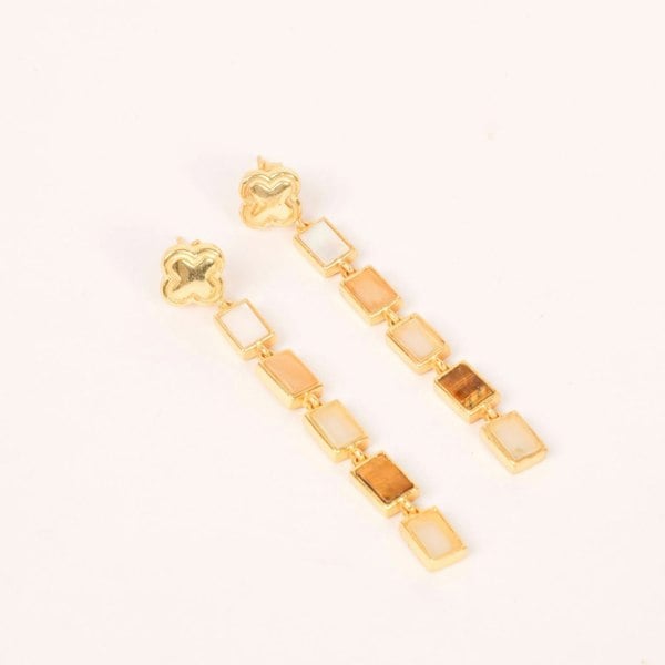 Lila Rasa Rectangular Earthy Tone Drop Clover Stud Earring