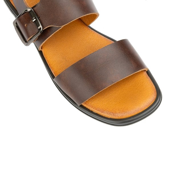 Embassy London Dixon - Brown - Women's flat leather sandals with wide double straps
