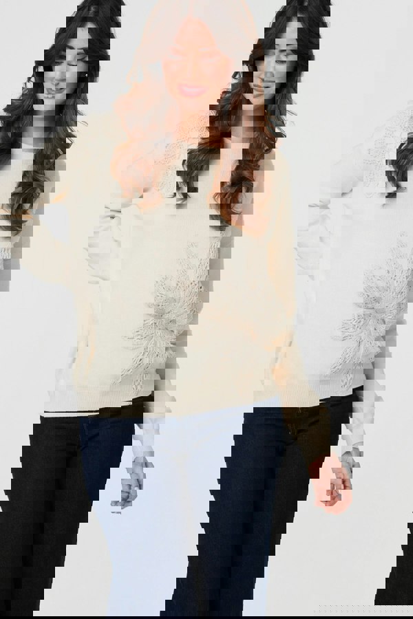 Ivory | Floral Embroidered Drop Shoulder Jumper
