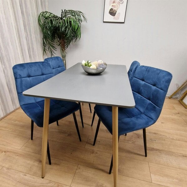 Kosy Koala Wooden Dining Table Set for 4 Grey Wooden Table and 4 Blue Velvet Chairs