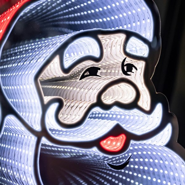 Samuel Alexander 40cm Infinity Santa's Head Christmas Decoration on Wooden Base with Red & White LEDs