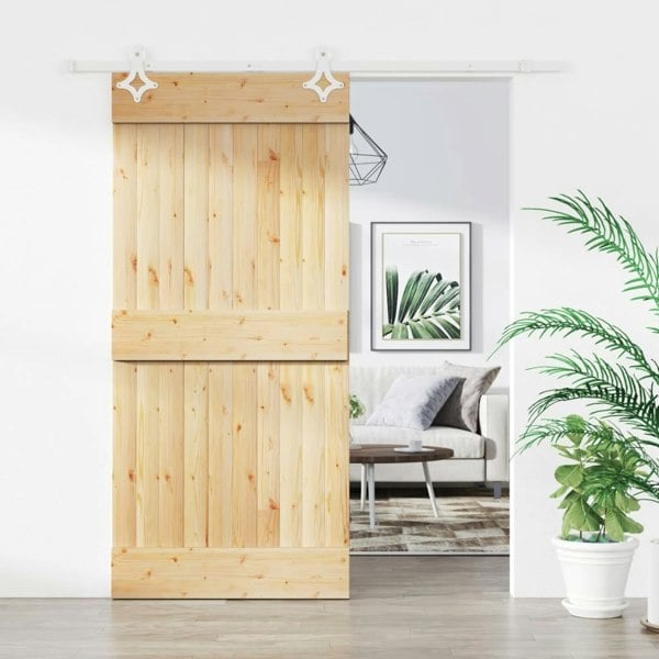 Berkfield Sliding Door with Hardware Set 95x210 cm Solid Wood Pine